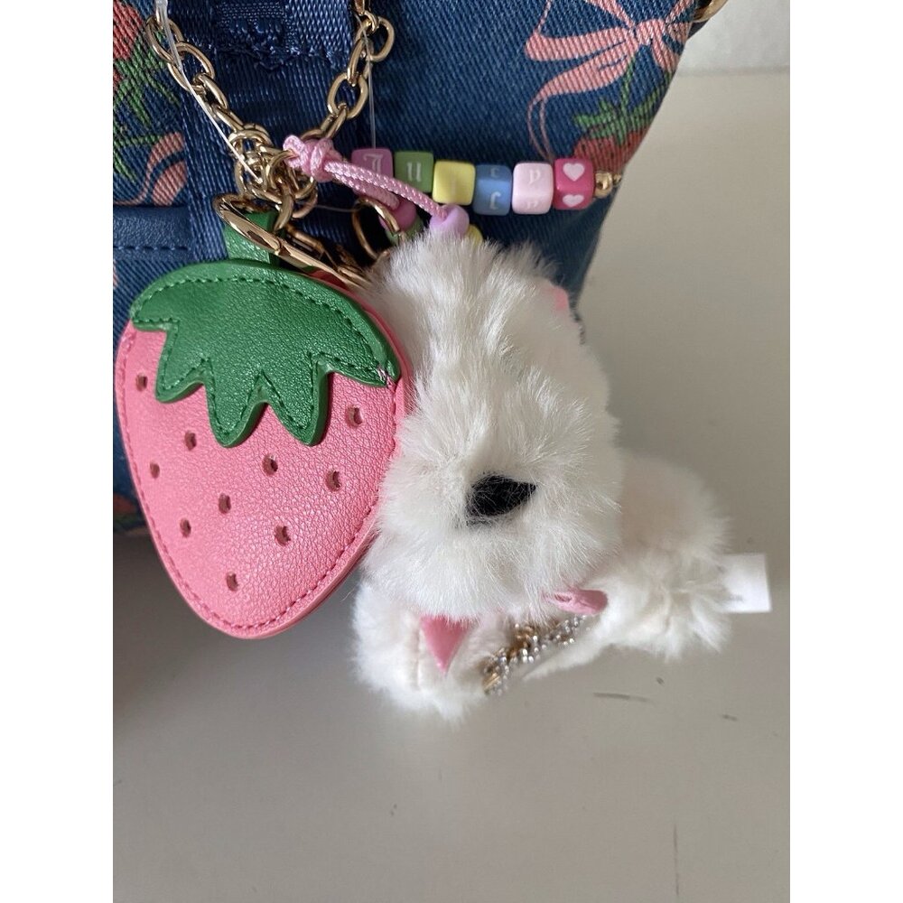 Juicy Couture Strawberry Festival Mini Tote Bag Denim Multi W/Coin Purse & Charm - Picture 3 of 14